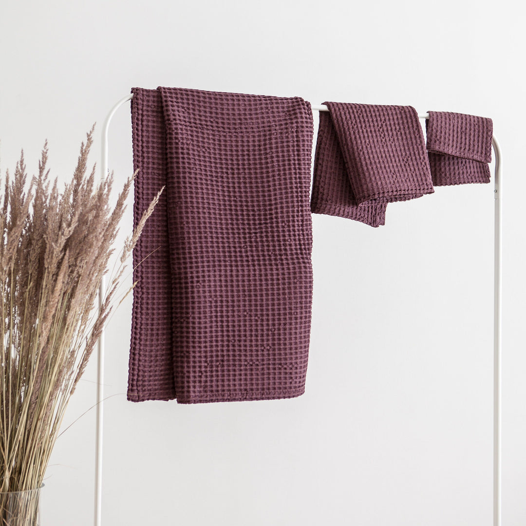 Red Wine Color Waffle Linen Towels Set 3pcs - Daily Linen