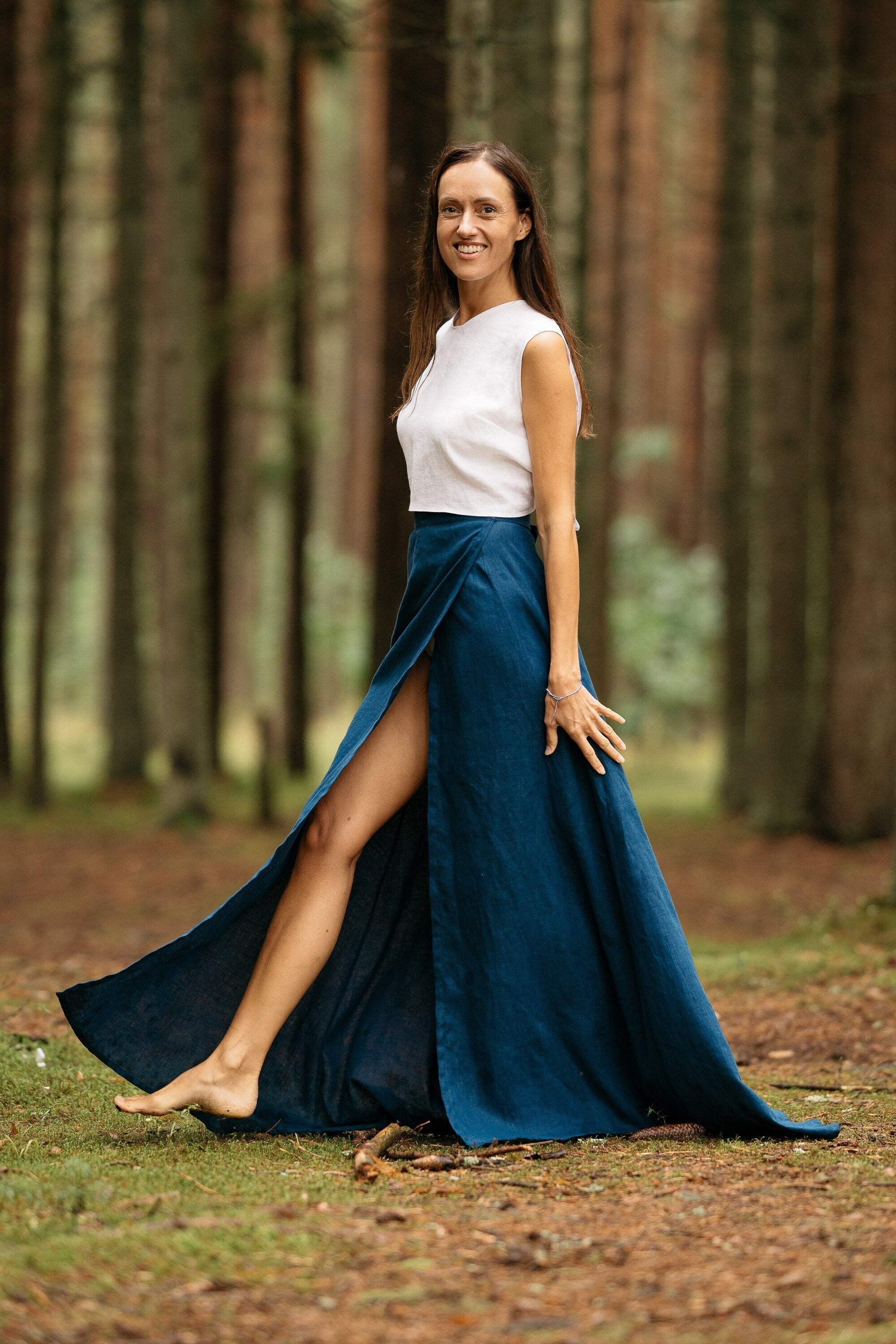 Long linen wrap skirt sale